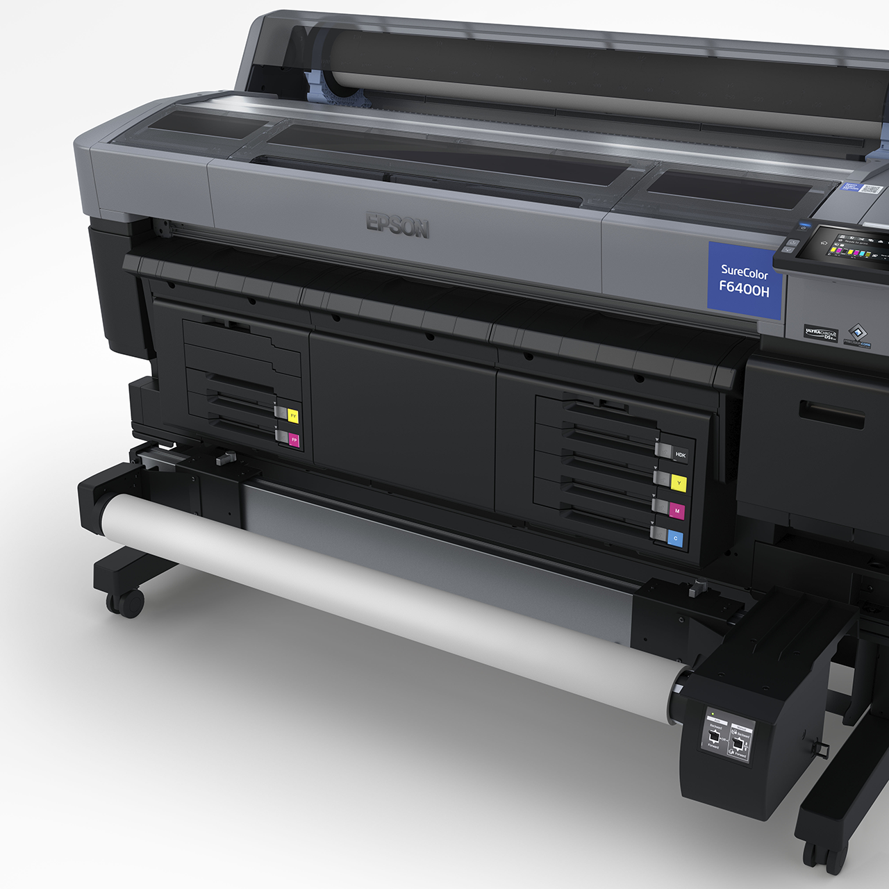 Epson SureColor SC-F6400H 44" A0 6 colour dye-sublimation fabric printer, bundled with media take-up reel.